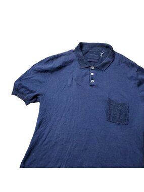 TOPMAN Shirt Mens S Small Pima Cotton Polo Blue Short Sleeve Pocket Net Cuffed